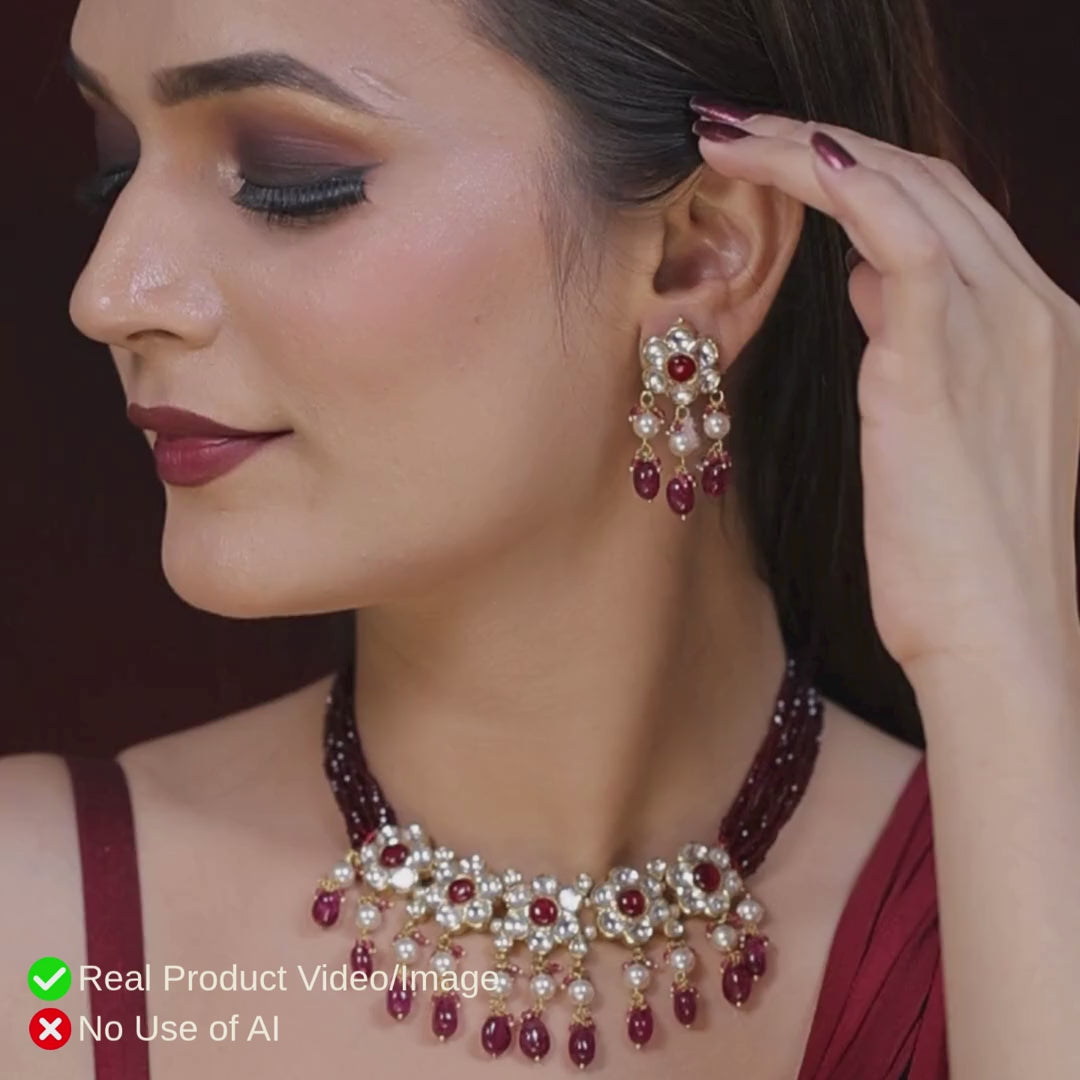 Elegant Bridal Natural Diamond Polki Necklace Sets