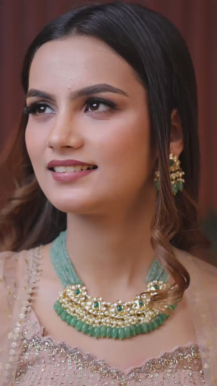 Natural Diamond Polki Necklace Set in 18 Karat Gold