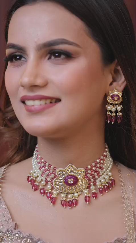 Natural Diamond Polki Choker Set in 18 Karat Gold