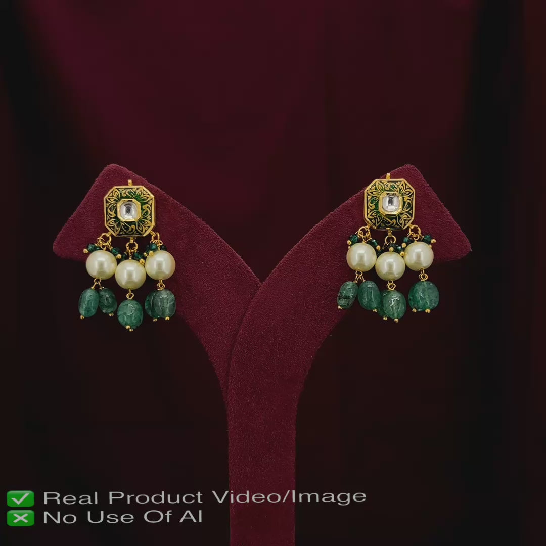 Traditional Gold Polki Earrings with Solid Gold Base