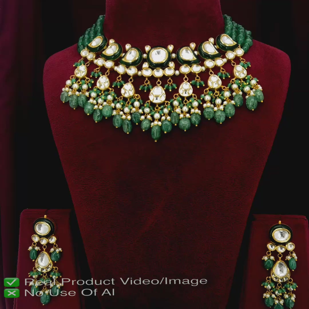 Gold Polki Necklace Sets with Natural Diamonds