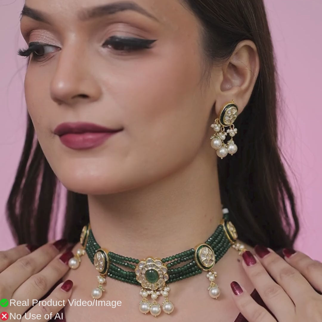 Elegant Natural Diamond Polki Necklace Designs