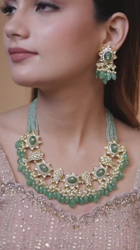 Natural Diamond Polki Necklace Set in 18 Karat Gold