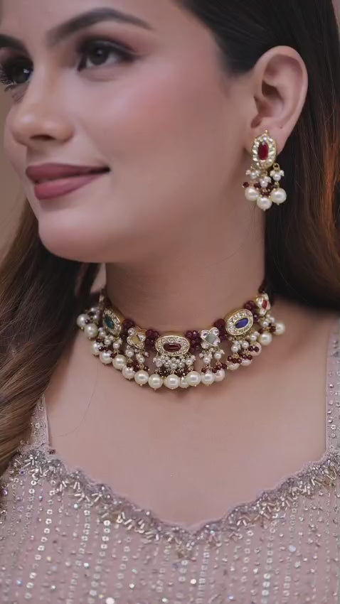Natural Diamond Polki Choker Set in 18 Karat Gold