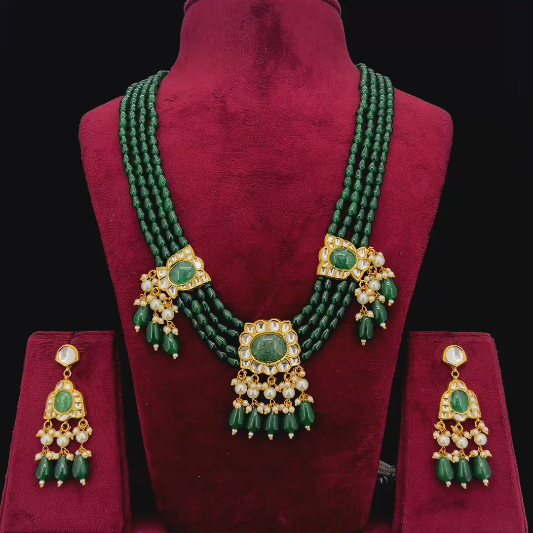 Marakata Natural Diamond Green Bead & Pearl Necklace Set in 18K Gold
