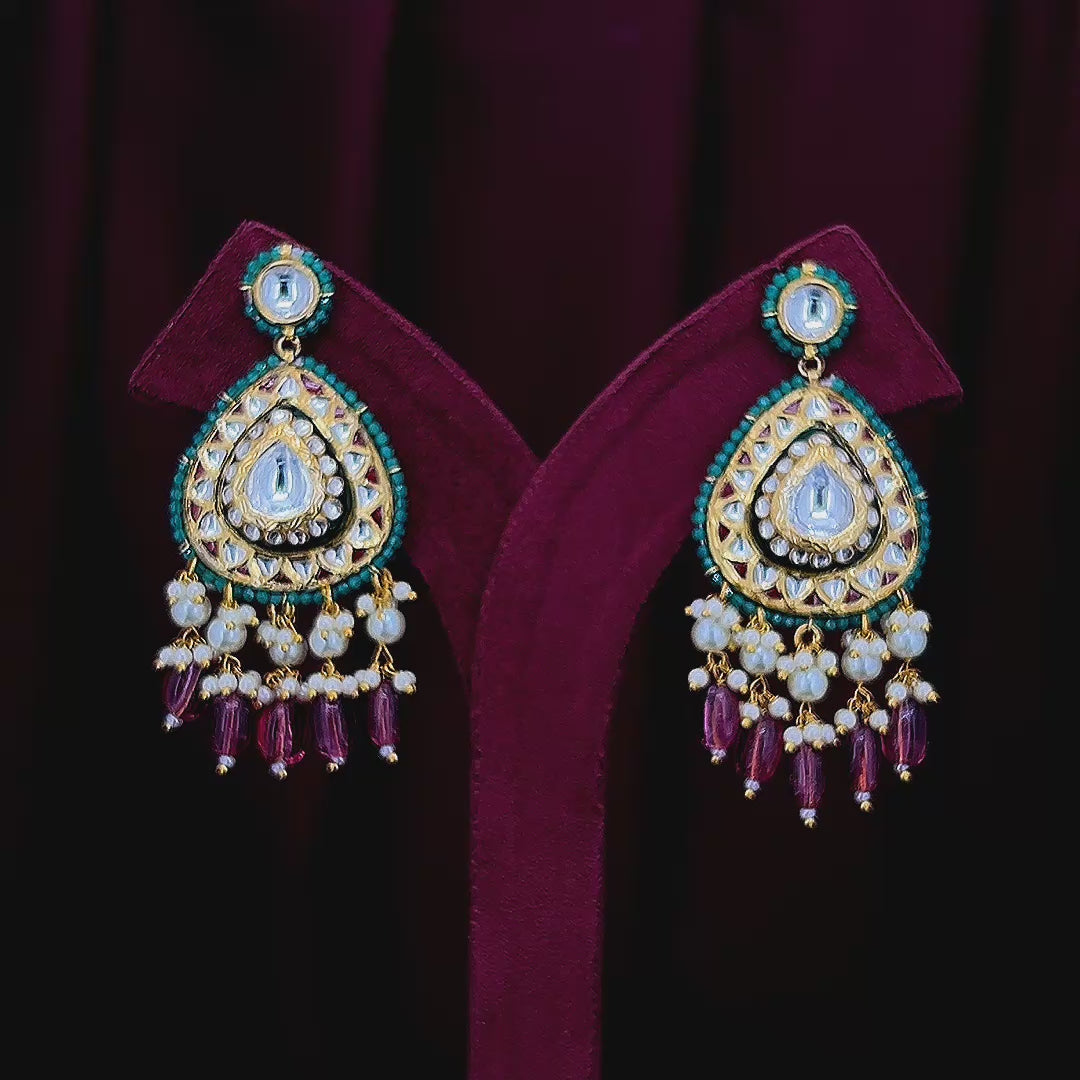 Luxury Gold Polki Diamond Earrings | Handmade Design