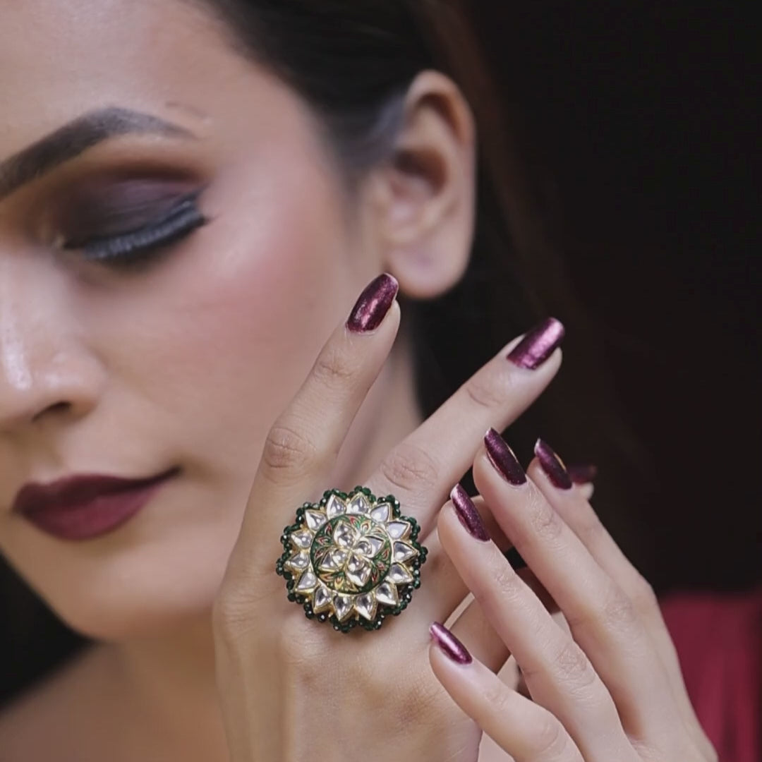 Real Polki Diamond Rings for Women in Gold
