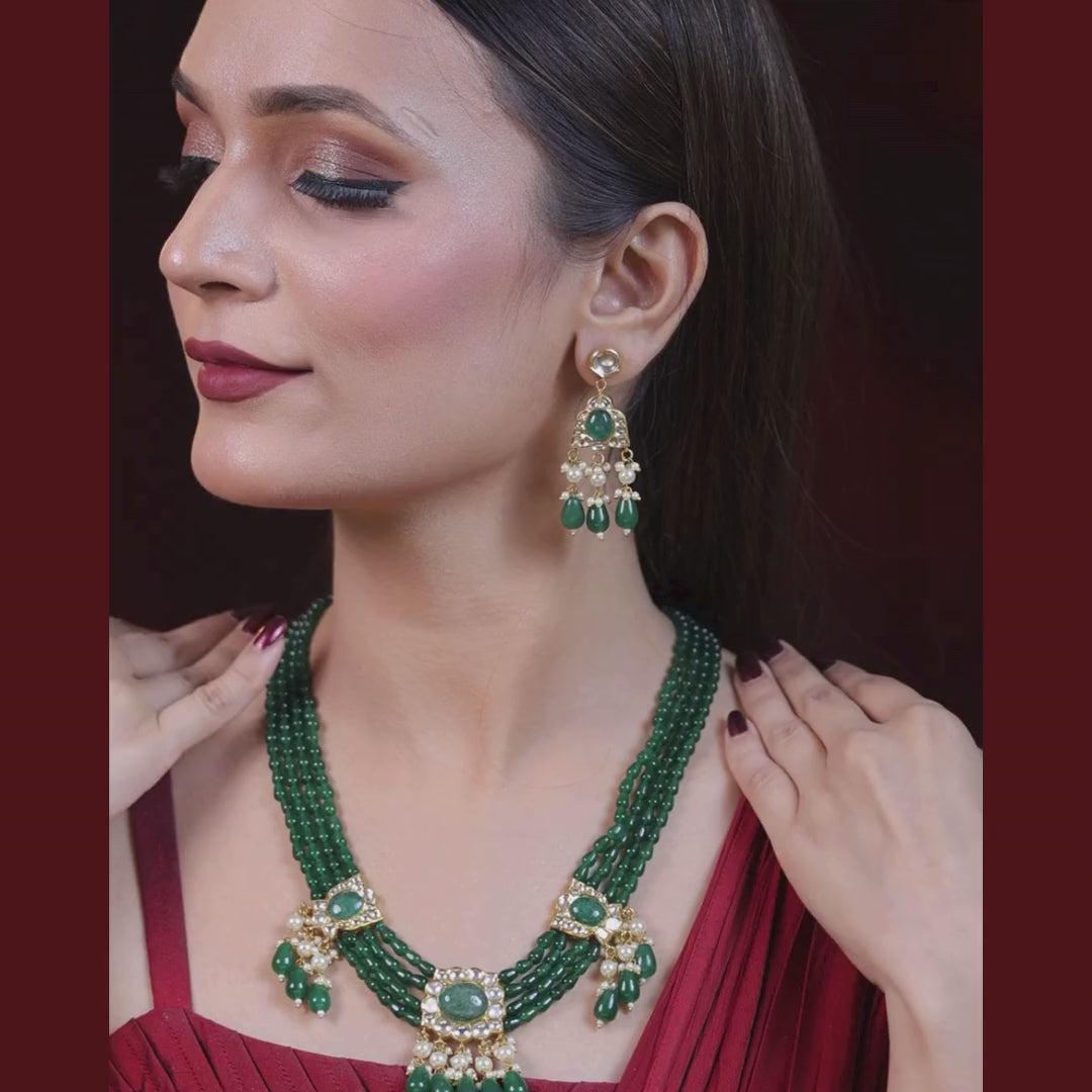 Marakata Natural Lab-Grown Diamond Green Bead & Pearl Necklace Set in 18K Gold