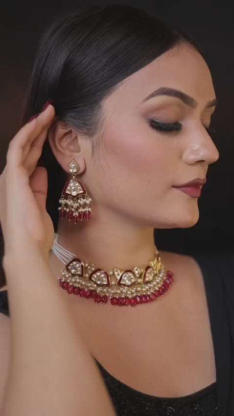 Natural Diamond Polki Choker Set in 18 Karat Gold