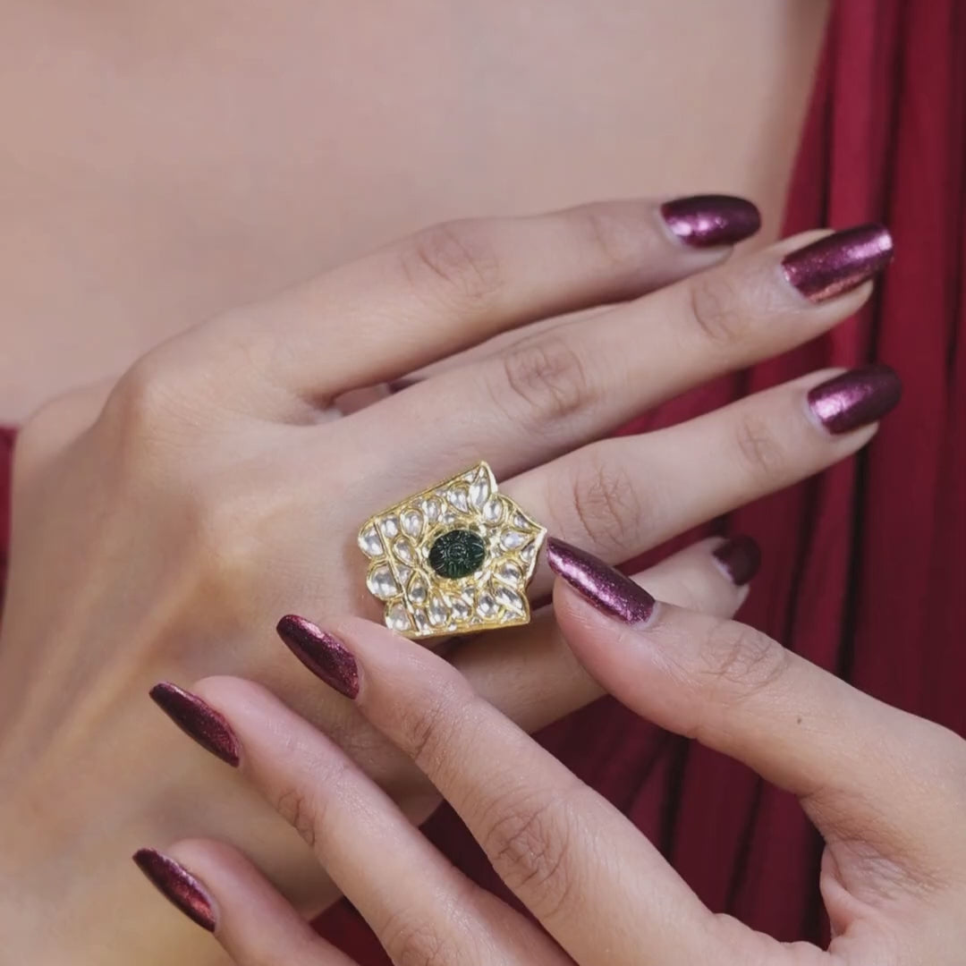 Real Polki Diamond Rings for Women in Gold