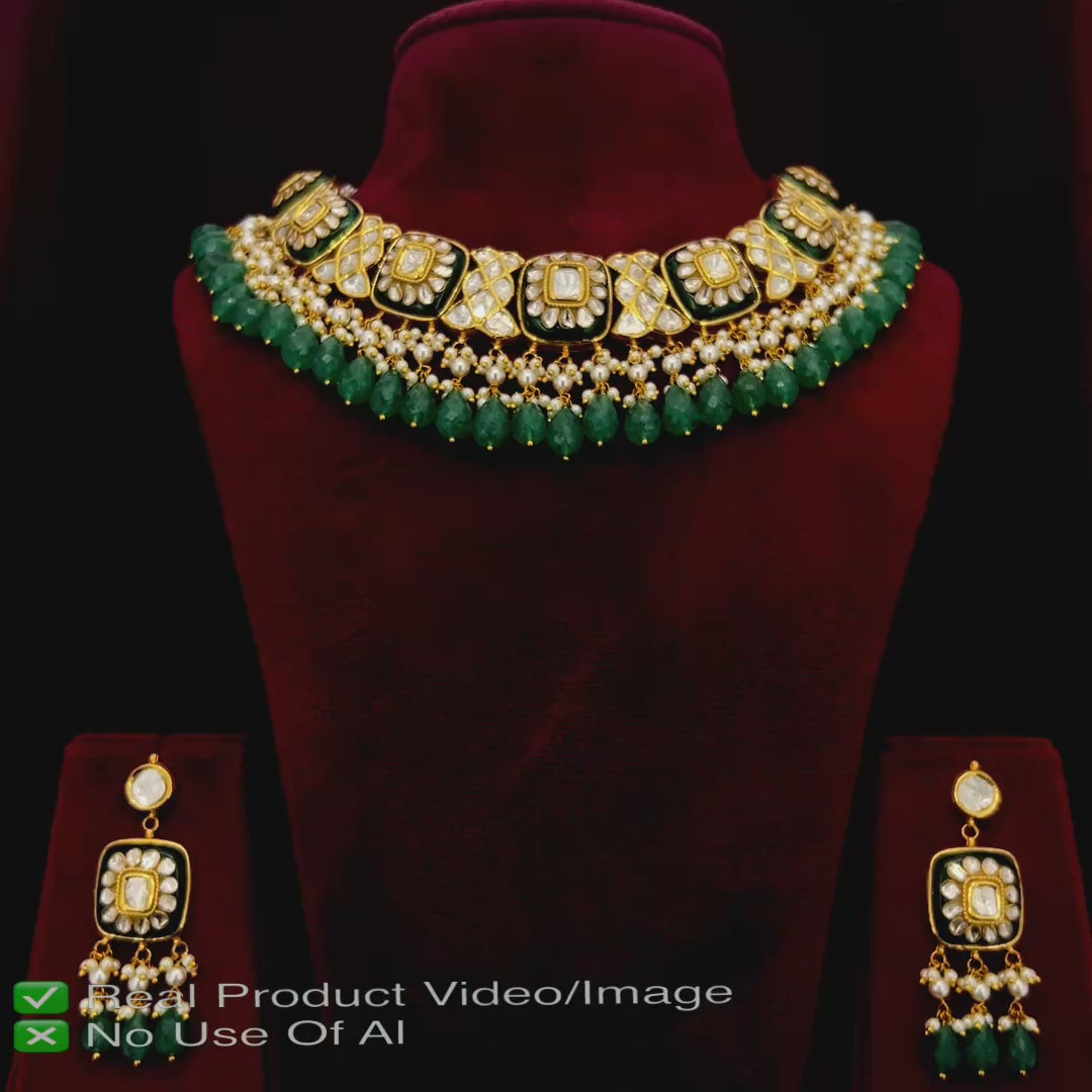 Polki Necklace Sets with Natural Diamonds and Gold