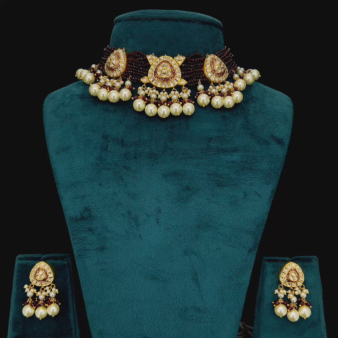Wine Pearl Polki Set