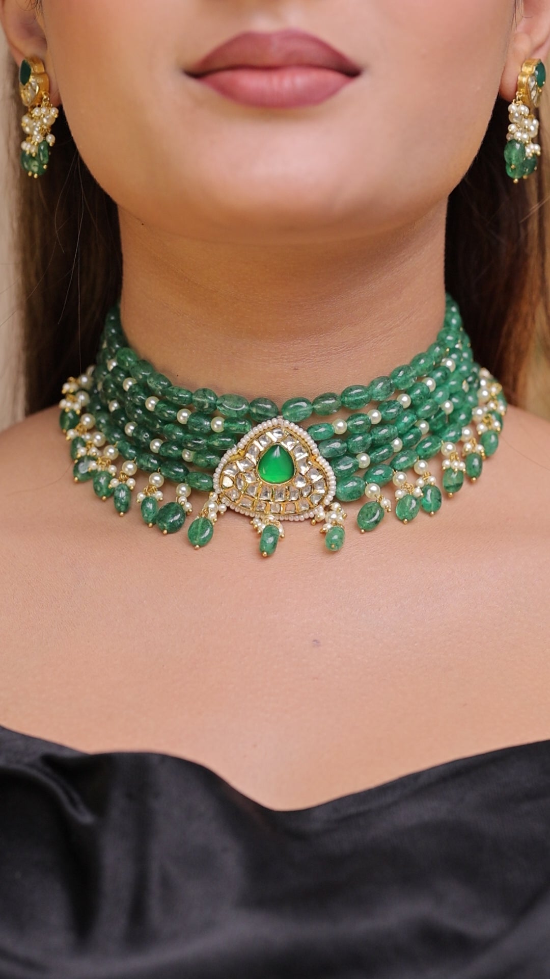 Emerald Teardrop Natural Lab-Grown Diamond Polki Choker Set