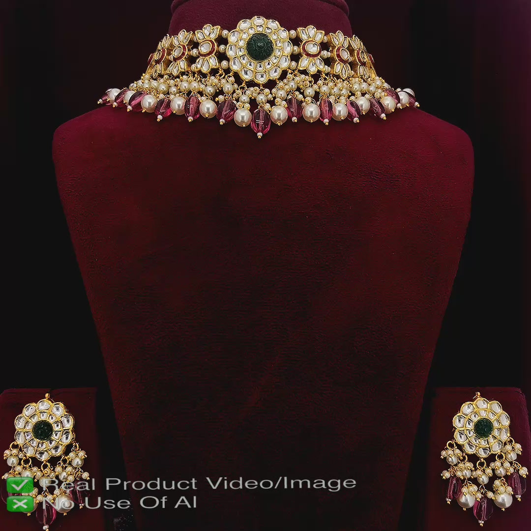 Natural Diamond Polki Necklace Sets for Wedding Reception