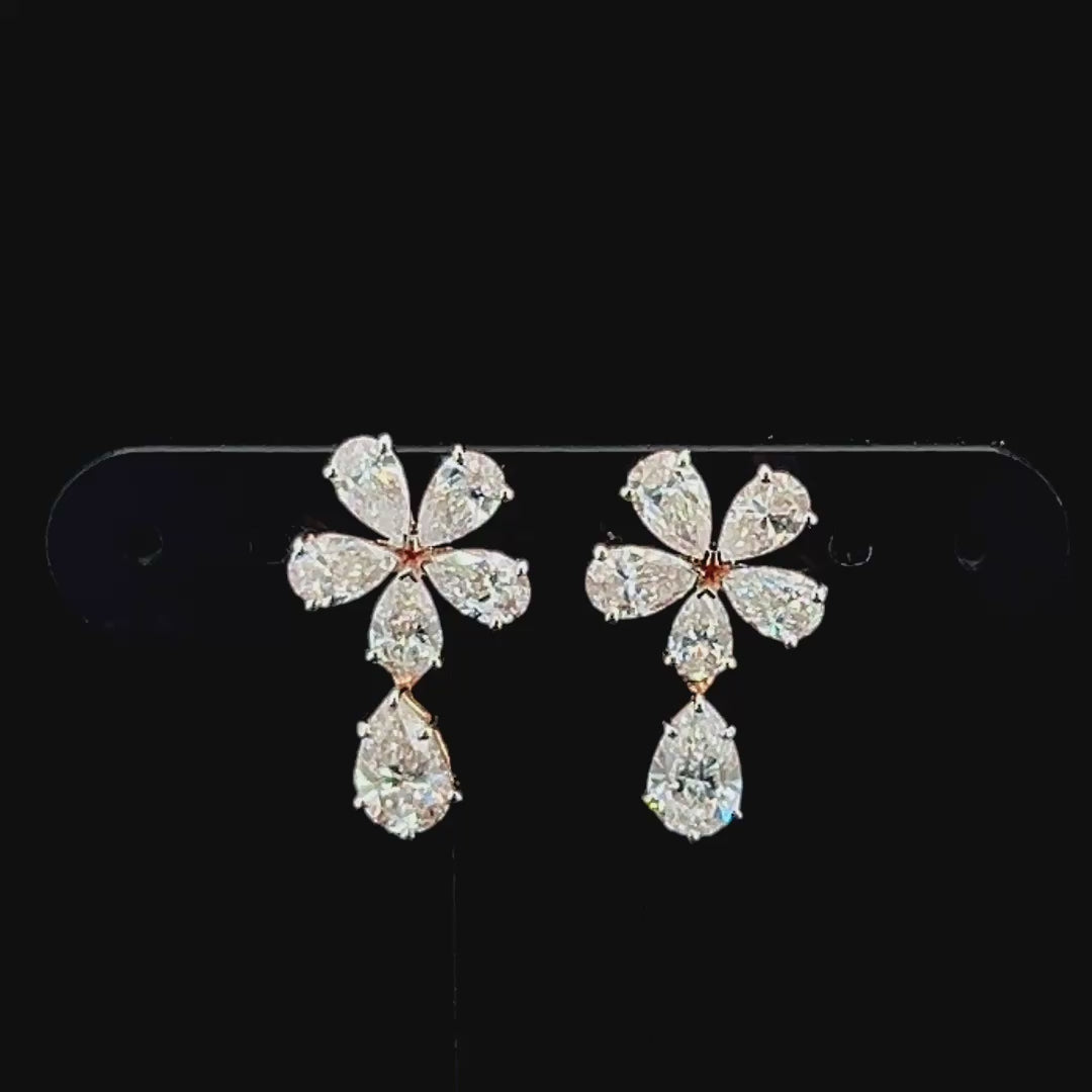 Diamond Flower Drop Earrings