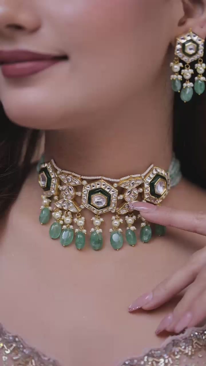 Natural Diamond Polki Choker Set in 18 Karat Gold