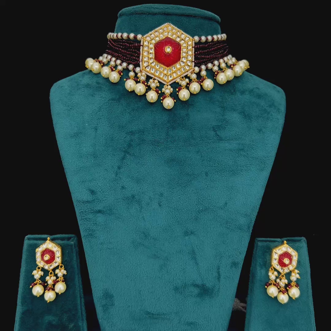Rajvansh Natural Diamond Polki Pearl Choker Set in 18K Gold