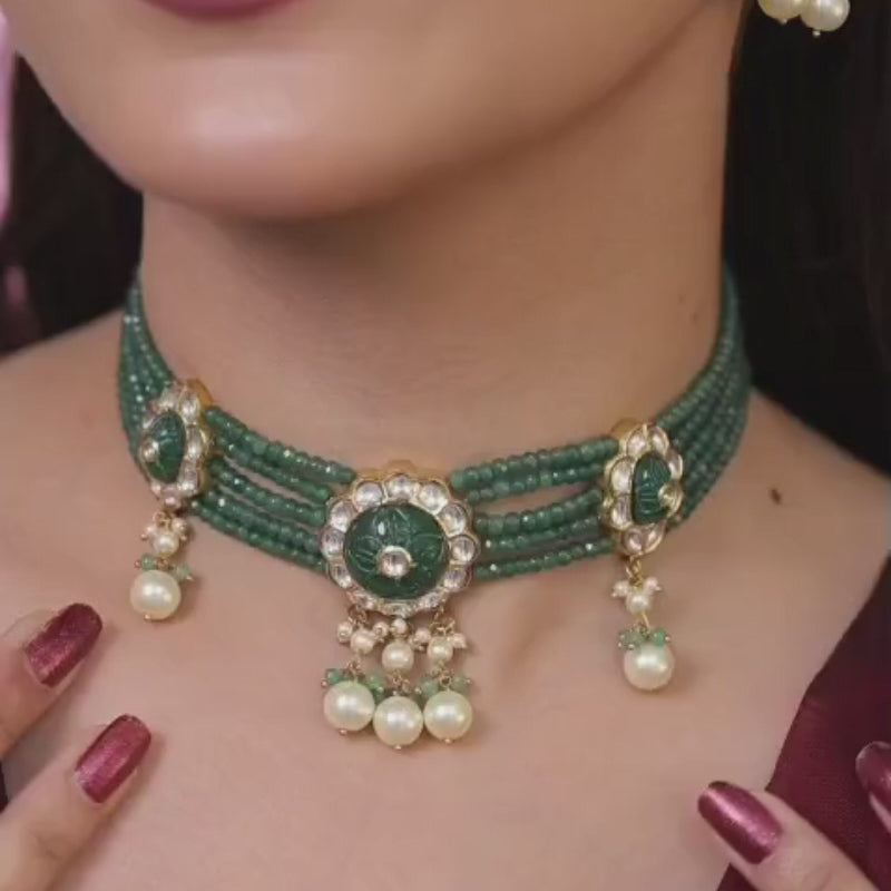 Emerald Bloom Natural Diamond Polki Choker Set