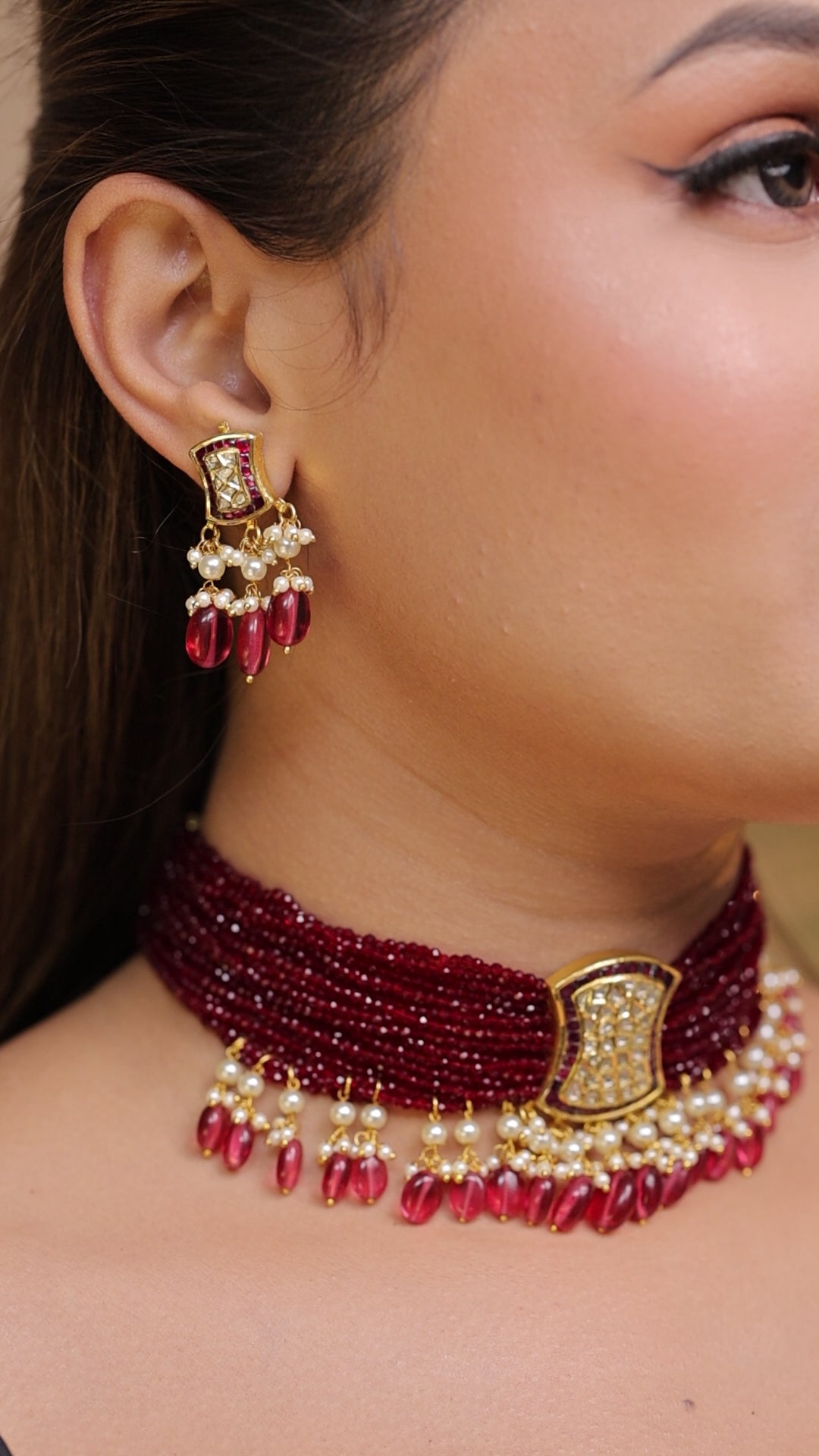 Royal Red Natural Lab-Grown Diamond Polki Choker Set